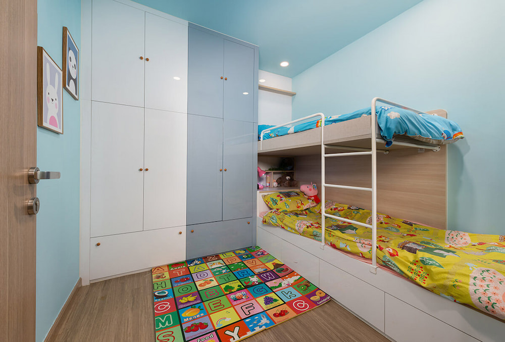Những điều cần lưu ý khi thiết kế căn hộ 2 phòng ngủ 2 Căn hộ 2 phòng ngủ sử dụng tone màu xanh nhạt làm màu chủ đạo