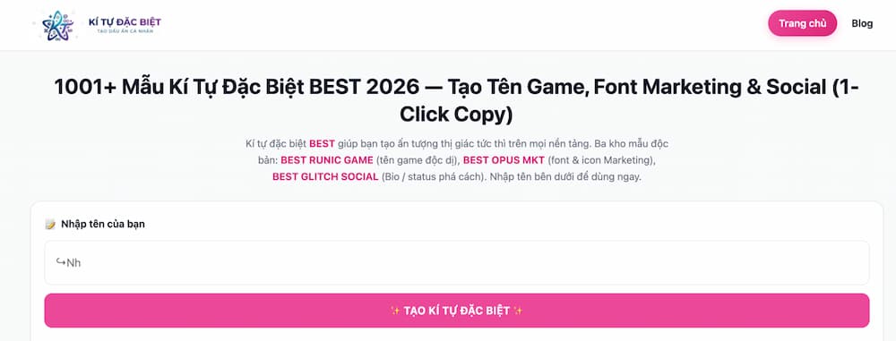 Bảng xếp hạng các trang web tạo tên Free Fire, Liên Quân hot nhất: Đội sổ hay Top 1 cho Kí Tự Đặc Biệt Best? 1 ky tu dac biet best